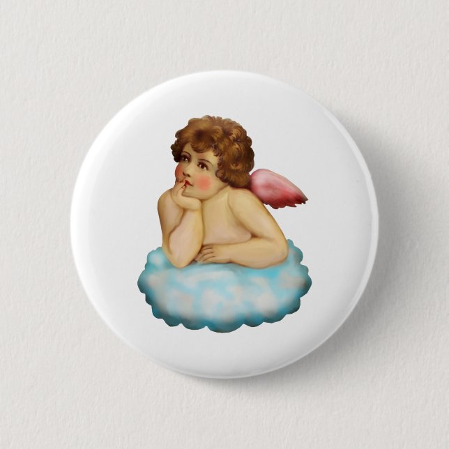 antique angel cherub 2 inch round button (Front)