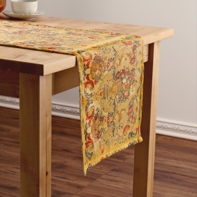 Antique Arabesques Silk Tapestry Print Short Table Runner (In Situ)