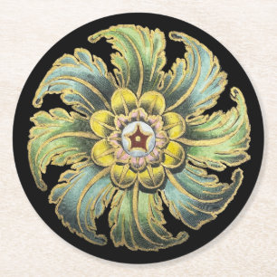 Antique Architectural Rosette No. 1 Round Paper Coaster