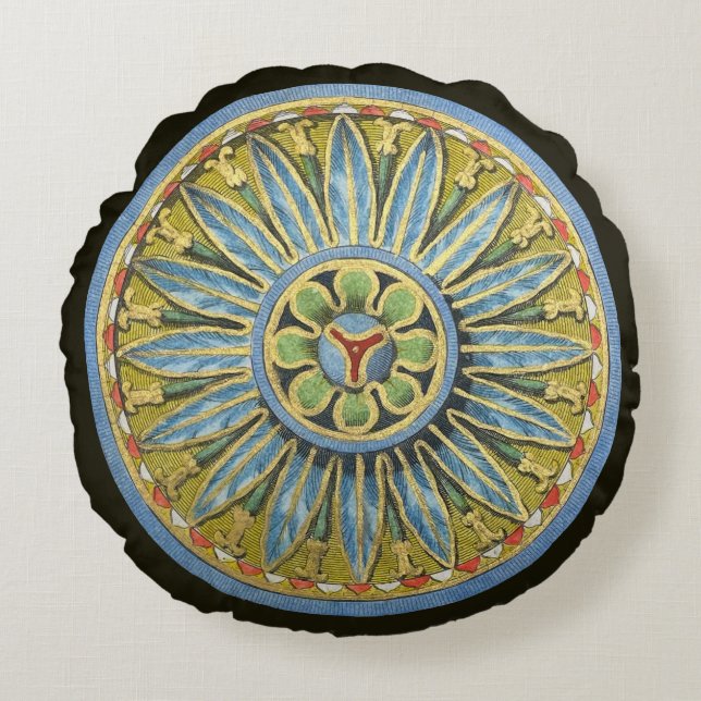 Antique Architectural Rosette No. 2 Round Pillow (Front)