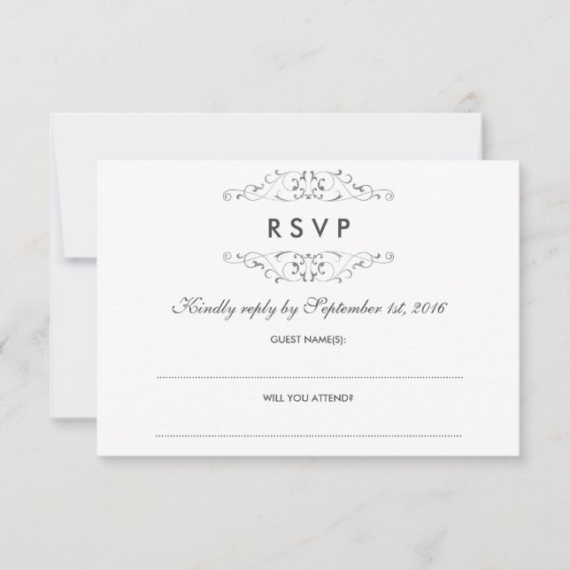 Antique Argent Flourish Wedding RSVP (Devant)
