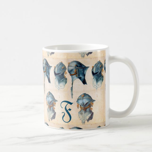 ANTIQUE ARMORS /THREE STUDIES OF A HELMET MONOGRAM COFFEE MUG (Right)