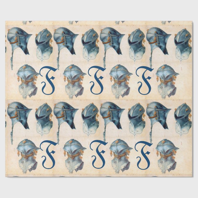 ANTIQUE ARMORS /THREE STUDIES OF A HELMET MONOGRAM WRAPPING PAPER (Flat)