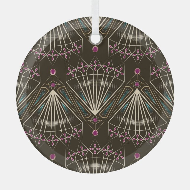 Antique art deco, geometric pattern glass ornament (Front)