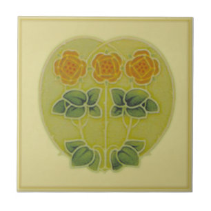 Antique Art Nouveau Heart & Flowers Repro Antique Tile