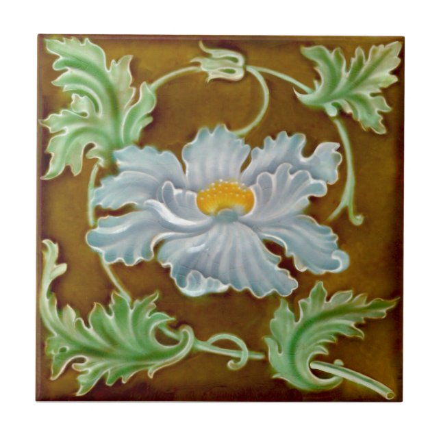 Antique Art Nouveau Majolica Faux Relief Repro Tile (Front)