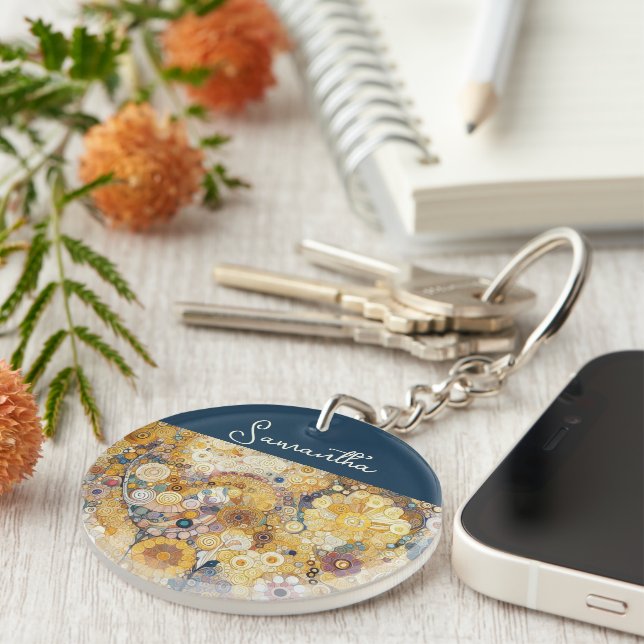 Antique Art Nouveau Style Fine Art Floral Painting Keychain (Front Right)
