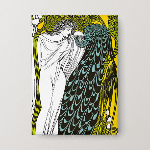 Antique Art Nouveau Woman and Peacock Poster