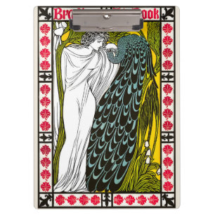 Antique Art Nouveau Woman and Peacock Poster Clipboard