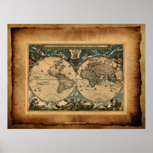 Antique Artiste Ancien Monde Carte Poster d'Art