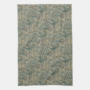 Antique Arts and Crafts Teal Parrot Wallpaper Kitchen Towel