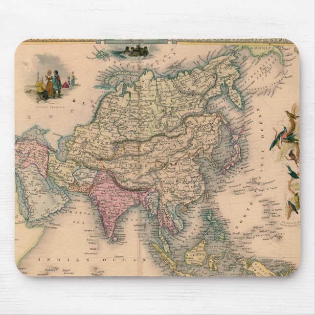 Antique Asia Map in Sepia with Pastel Regions Mouse Pad (Front)