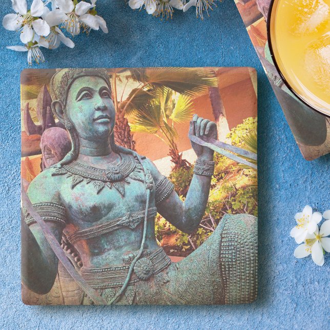 Antique Asian Turquoise Warrior Statue Photo Bold Stone Coaster (Creator Uploaded)