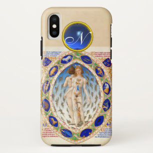 ANTIQUE ASTROLOGY,ZODIACAL SIGNS BLUE GEM MONOGRAM iPhone XS CASE