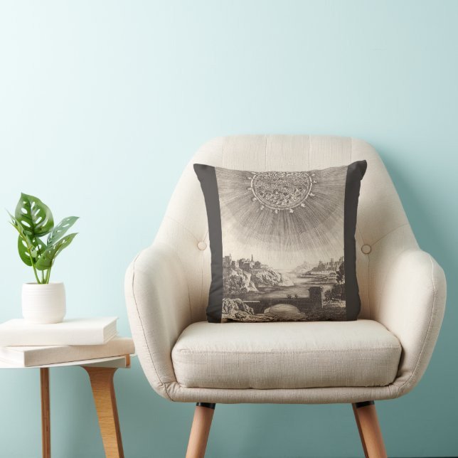Antique Astronomy Sky with Sun by Allain Mallet Throw Pillow (Chair)