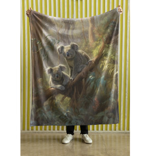 Antique Australian Koala Eucalyptus Forest Art Fleece Blanket