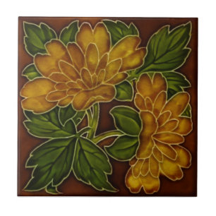 Antique Autumn Colours Floral Majolica Tile Repro
