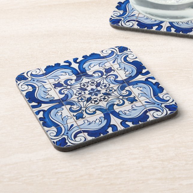 Antique Azulejo Tile Floral Pattern Coaster (Left Side)