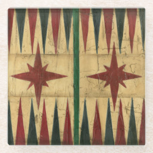 Antique Backgammon Game Board by Ethan Harper Glass Coaster