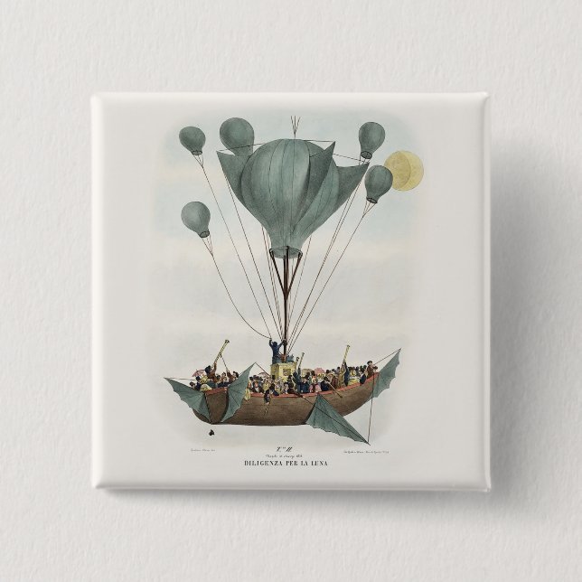 Antique Balloon Air Ship Artwork 2 Inch Square Button (Front)