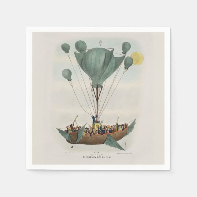 Antique Balloon Air Ship Artwork Napkin (Front)