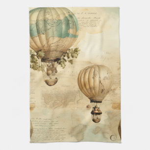 Antique Balloon Peony Botanical Travel Kitchen Towel