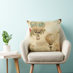 Antique Balloon Peony Botanical Travel Throw Pillow