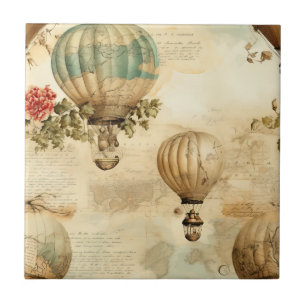 Antique Balloon Peony Botanical Travel Tile