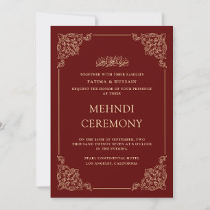 Antique Baroque Gold Burgundy Red Mehndi Ceremony Invitation