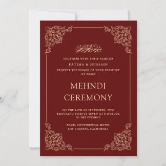 Antique Baroque Gold Burgundy Red Mehndi Ceremony Invitation