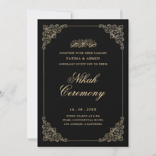 Antique Baroque Gold Script Black Nikah Ceremony Invitation