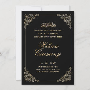 Antique Baroque Gold Script Black Walima Ceremony Invitation