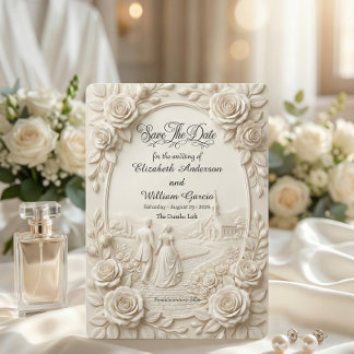 Antique Baroque Ivory Scenic Vignette  Save The Date