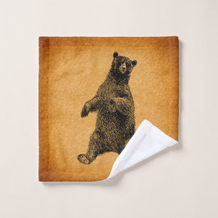 Antique Bear Illustration Rustic Vintage Art Wash Cloth