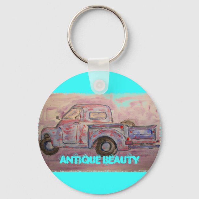 antique beauty blue patina truck keychain (Front)