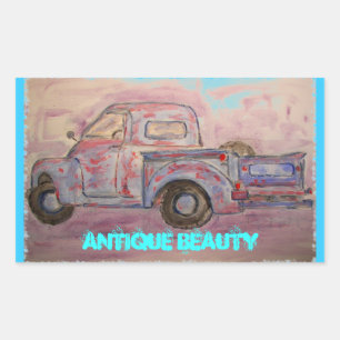 antique beauty blue patina truck sticker