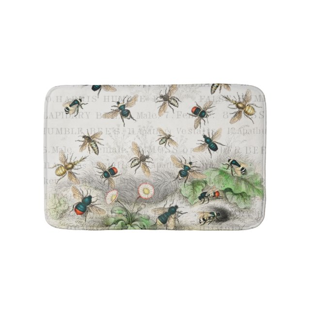 Antique Bee Honey Worker Queen Bees Vintage Bath Mat (Front)
