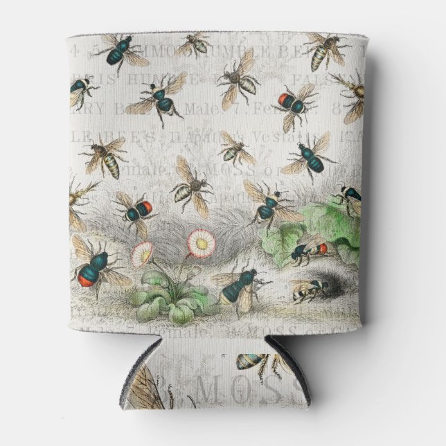 Antique Bee Honey Worker Queen Bees Vintage Can Cooler (Front)