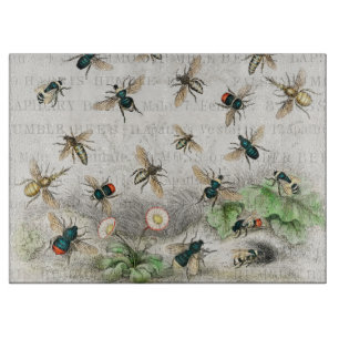 Antique Bee Honey Worker Queen Bees Vintage Cutting Board