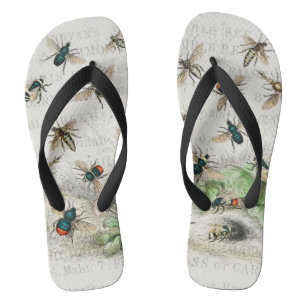 Antique Bee Honey Worker Queen Bees Vintage Flip Flops