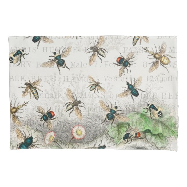 Antique Bee Honey Worker Queen Bees Vintage Pillowcase (Front)