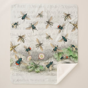 Antique Bee Honey Worker Queen Bees Vintage Sherpa Blanket
