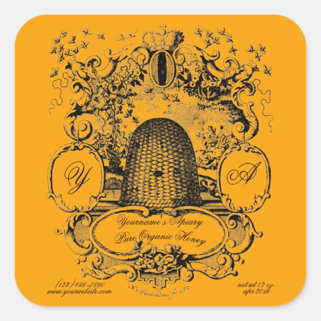 Antique Beehive Cartouche Honey Label Template (Front)