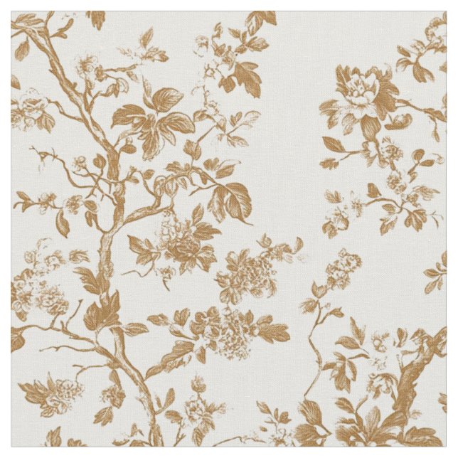 Antique Beige Floral Toile Repeat Fabric (Close Up)