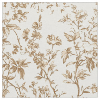 Antique Beige Floral Vine Toile Fabric