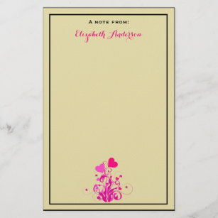 Antique beige with Pink Decorative Hearts Stationery