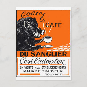 Antique Belgian Coffee Boar Advertising Postcard