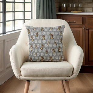 Antique Bells and Snowflakes on Steel Grey Throw Pillow