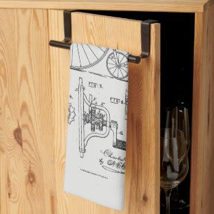 Antique Bicycle 1887 Penny Farthing Patent Drawing Kitchen Towel