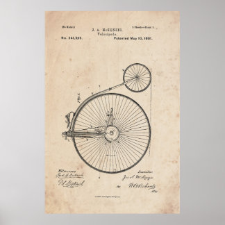 Antique Bicyclette Brevet Imprimer Poster